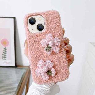 For iPhone 14 Flowers Plush TPU Phone Case(Pink)