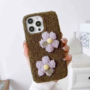 For iPhone 14 Pro Max Flowers Plush TPU Phone Case(Coffee)
