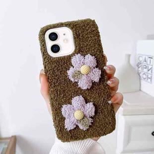 For iPhone 11 Flowers Plush TPU Phone Case(Coffee)