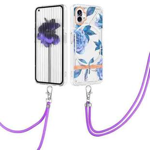For Nothing Phone 1 Flowers Series TPU Phone Case with Lanyard(Blue Peony)