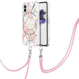 For Nothing Phone 1 Electroplating Splicing Marble TPU Phone Case with Lanyard(Pink White)