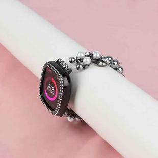 For Fitbit Versa 4 / Sense 2 Pearl Bracelet Watch Band(Black)