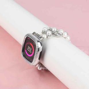 For Fitbit Versa 4 / Sense 2 Pearl Bracelet Watch Band(White)