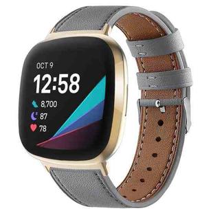 For Fitbit Versa 4 / Sense 2 Round Tail Genuine Leather Watch Band(Grey)