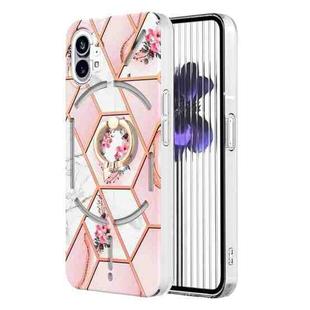 For Nothing Phone 1 Electroplating Splicing Marble Flower Pattern TPU Shockproof Case(Pink Flower)