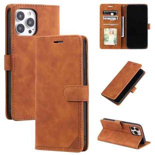 For iPhone 14 Pro Max Skin Feel Anti-theft Brush Horizontal Flip Leather Phone Case(Brown)