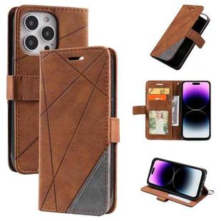 For iPhone 14 Pro Max Skin Feel Splicing Leather Phone Case(Brown)