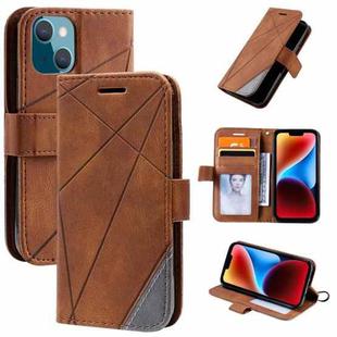 For iPhone 14 Skin Feel Splicing Leather Phone Case(Brown)