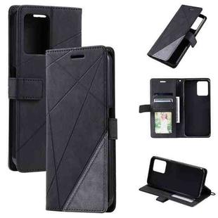 For Realme C35 Skin Feel Splicing Leather Phone Case(Black)