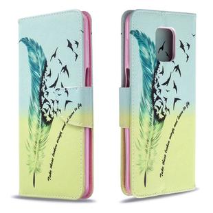 For Xiaomi Redmi Note 9S / Note 9 Pro / Note 9 Pro Max Colored Drawing Pattern Horizontal Flip Leather Case with Holder & Card Slots & Wallet(Feather)