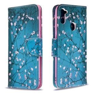 For Galaxy A11 Colored Drawing Pattern Horizontal Flip Leather Case with Holder & Card Slots & Wallet(Plum Blossom)