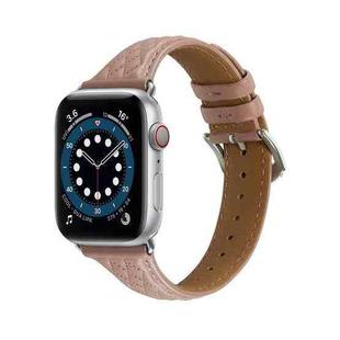 Rhombus Genuine Leather Watch Band For Apple Watch Ultra 49mm / Series 8&7 45mm / SE 2&6&SE&5&4 44mm / 3&2&1 42mm(Bean Paste Powder)