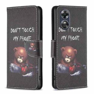 For OPPO A17 Drawing Pattern Leather Phone Case(Bear)