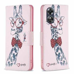 For OPPO A17 Drawing Pattern Leather Phone Case(Deer)