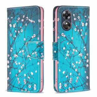 For OPPO A17 Drawing Pattern Leather Phone Case(Plum Blossom)