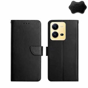 For vivo X80 Lite/V25 5G Genuine Leather Fingerprint-proof Flip Phone Case(Black)