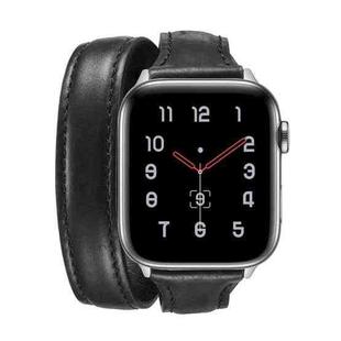 For Apple Watch 5/4 44mm & 3/2/1 42mm Thin Leather Double-loop Watch Band(Black)