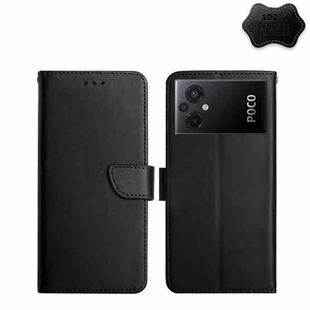 For Xiaomi Poco M5 4G/5G/M4 5G Genuine Leather Fingerprint-proof Flip Phone Case(Black)