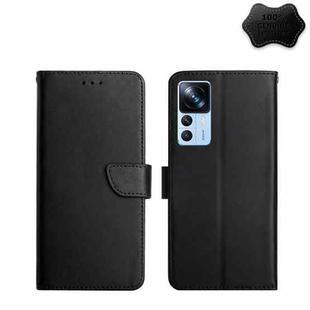 For Xiaomi Redmi K50 Ultra/12T/12T Pro Genuine Leather Fingerprint-proof Flip Phone Case(Black)