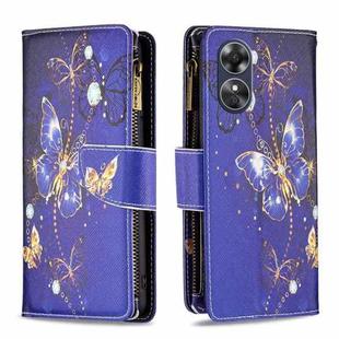 For OPPO A17 Colored Drawing Pattern Zipper Leather Phone Case(Purple Butterfly)