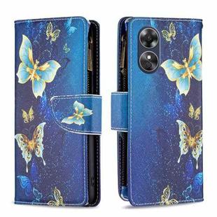 For OPPO A17 Colored Drawing Pattern Zipper Leather Phone Case(Gold Butterfly)
