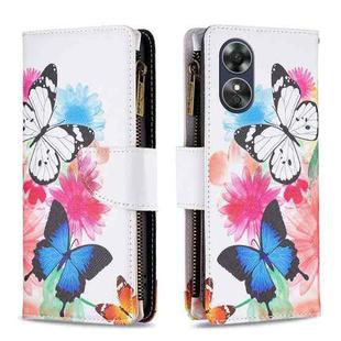 For OPPO A17 Colored Drawing Pattern Zipper Leather Phone Case(Two Butterflies)