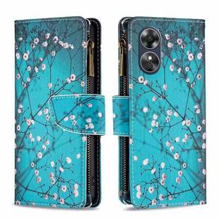 For OPPO A17 Colored Drawing Pattern Zipper Leather Phone Case(Plum Blossom)