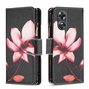 For OPPO A17 Colored Drawing Pattern Zipper Leather Phone Case(Lotus)