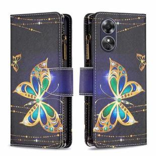 For OPPO A17 Colored Drawing Pattern Zipper Leather Phone Case(Big Butterfly)