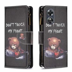 For OPPO A17 Colored Drawing Pattern Zipper Leather Phone Case(Bear)