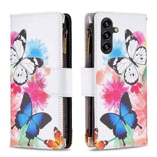 For Samsung Galaxy A14 5G Colored Drawing Pattern Zipper Leather Phone Case(Two Butterflies)