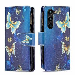For Samsung Galaxy S23+ 5G Colored Drawing Pattern Zipper Leather Phone Case(Gold Butterfly)