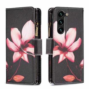 For Samsung Galaxy S23+ 5G Colored Drawing Pattern Zipper Leather Phone Case(Lotus)