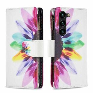 For Samsung Galaxy S23+ 5G Colored Drawing Pattern Zipper Leather Phone Case(Sun Flower)
