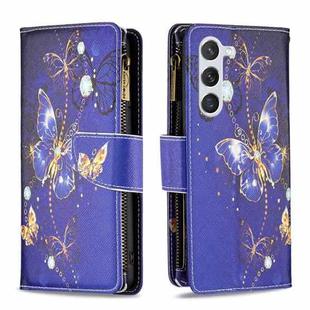 For Samsung Galaxy S23 5G Colored Drawing Pattern Zipper Leather Phone Case(Purple Butterfly)