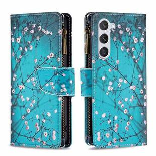 For Samsung Galaxy S23 5G Colored Drawing Pattern Zipper Leather Phone Case(Plum Blossom)