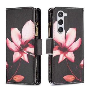For Samsung Galaxy S23 5G Colored Drawing Pattern Zipper Leather Phone Case(Lotus)