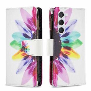 For Samsung Galaxy S23 5G Colored Drawing Pattern Zipper Leather Phone Case(Sun Flower)