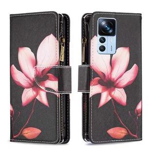 For Xiaomi 12T / 12T Pro / Redmi K50 Ultra Colored Drawing Pattern Zipper Leather Phone Case(Lotus)