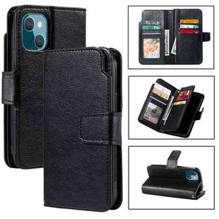 For iPhone 14 Litchi Texture 9 Card Tri-Fold Wallets Leather Phone Case(Black)