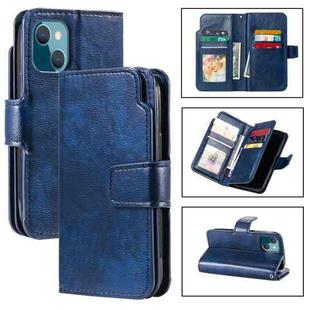 For iPhone 14 Plus Litchi Texture 9 Card Tri-Fold Wallets Leather Phone Case(Blue)