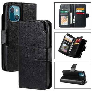 For iPhone 14 Plus Litchi Texture 9 Card Tri-Fold Wallets Leather Phone Case(Black)