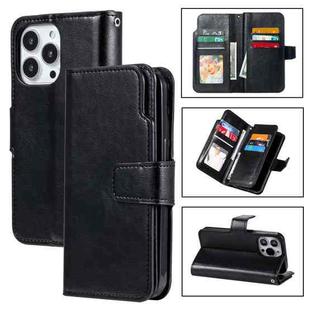 For iPhone 14 Pro Max Litchi Texture 9 Card Tri-Fold Wallets Leather Phone Case(Black)