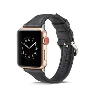 For Apple Watch 5/4 44mm & 3/2/1 42mm Thin Leather Watch Band(Black)