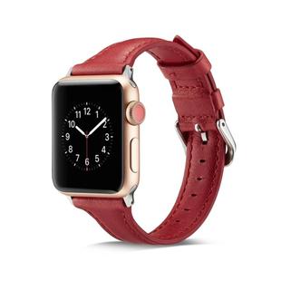 For Apple Watch 5/4 44mm & 3/2/1 42mm Thin Leather Watch Band(Red)