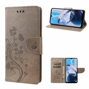 For Motorola Moto E22 / E22i Butterfly Flower Pattern Flip Leather Phone Case(Grey)