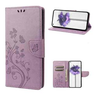 For Nothing Phone 1 Butterfly Flower Pattern Flip Leather Phone Case(Light Purple)