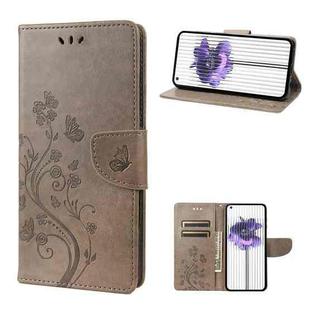 For Nothing Phone 1 Butterfly Flower Pattern Flip Leather Phone Case(Grey)