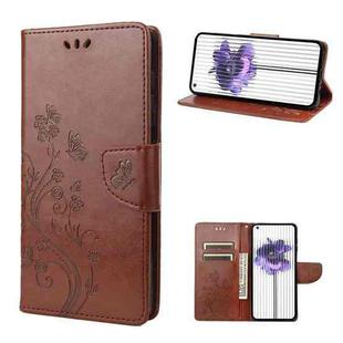 For Nothing Phone 1 Butterfly Flower Pattern Flip Leather Phone Case(Brown)