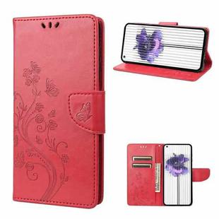 For Nothing Phone 1 Butterfly Flower Pattern Flip Leather Phone Case(Red)